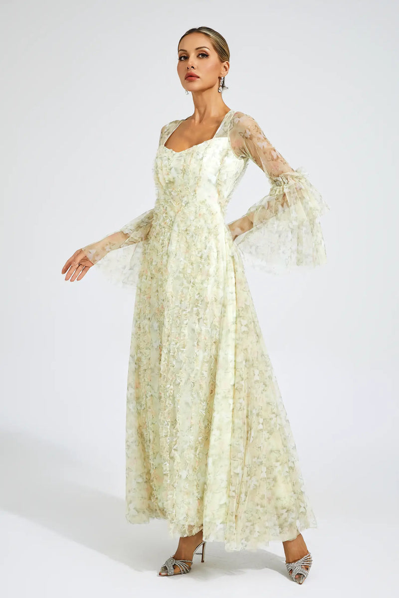 Becky Yellow Mesh Maxi Dress