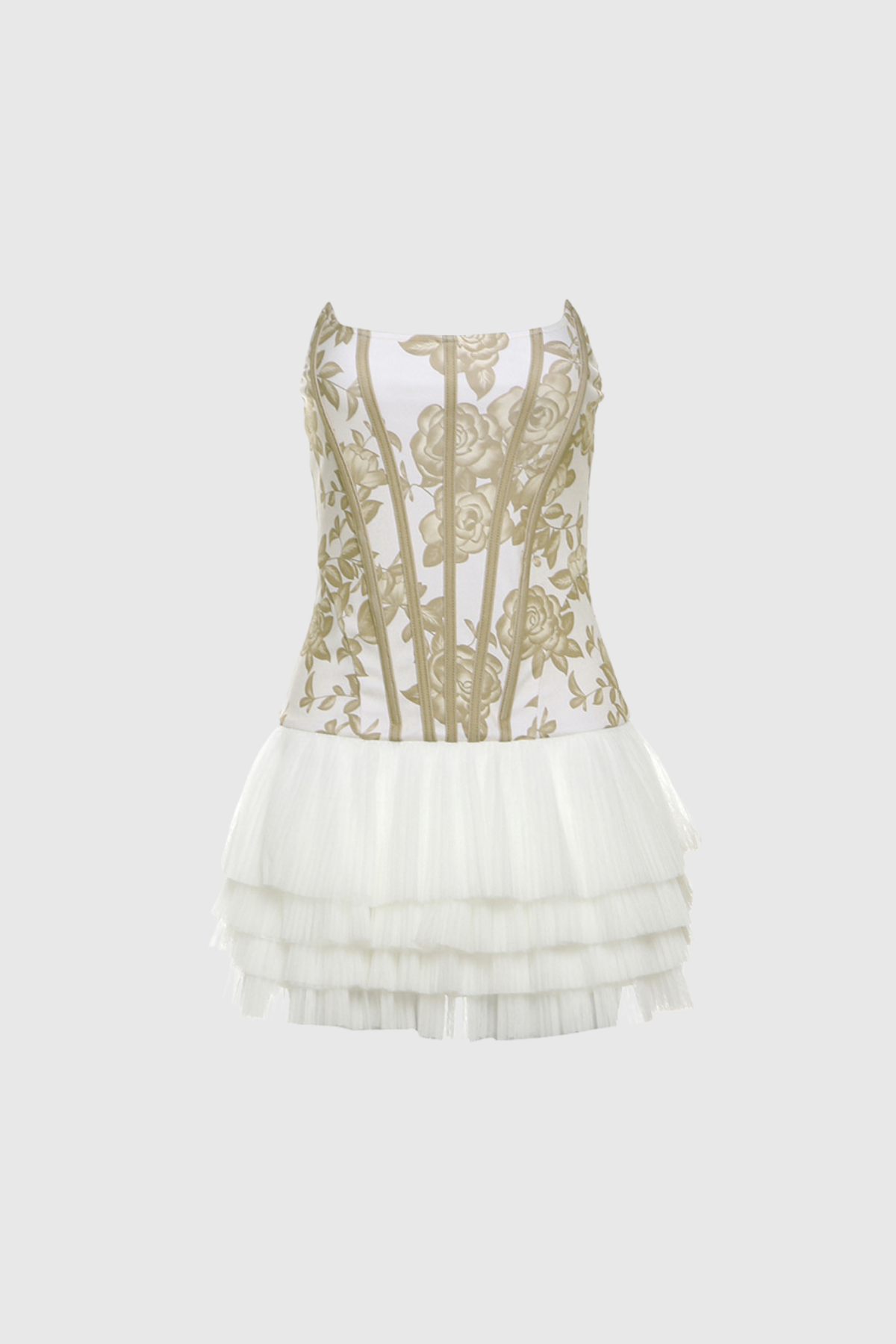 Beda Strapless Mesh Ruch Mini Dress in Yellow