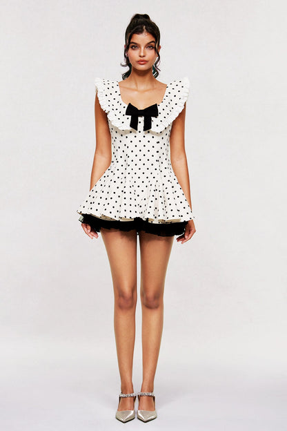 Bede Dot Plunge Lace Ruffle Mini Dress