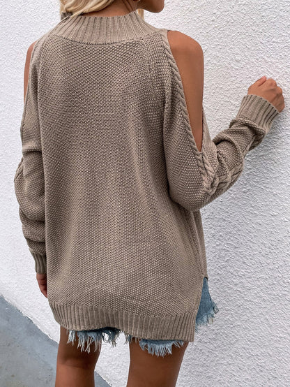 | Beige Shoulder Cut-out Knit Sweater