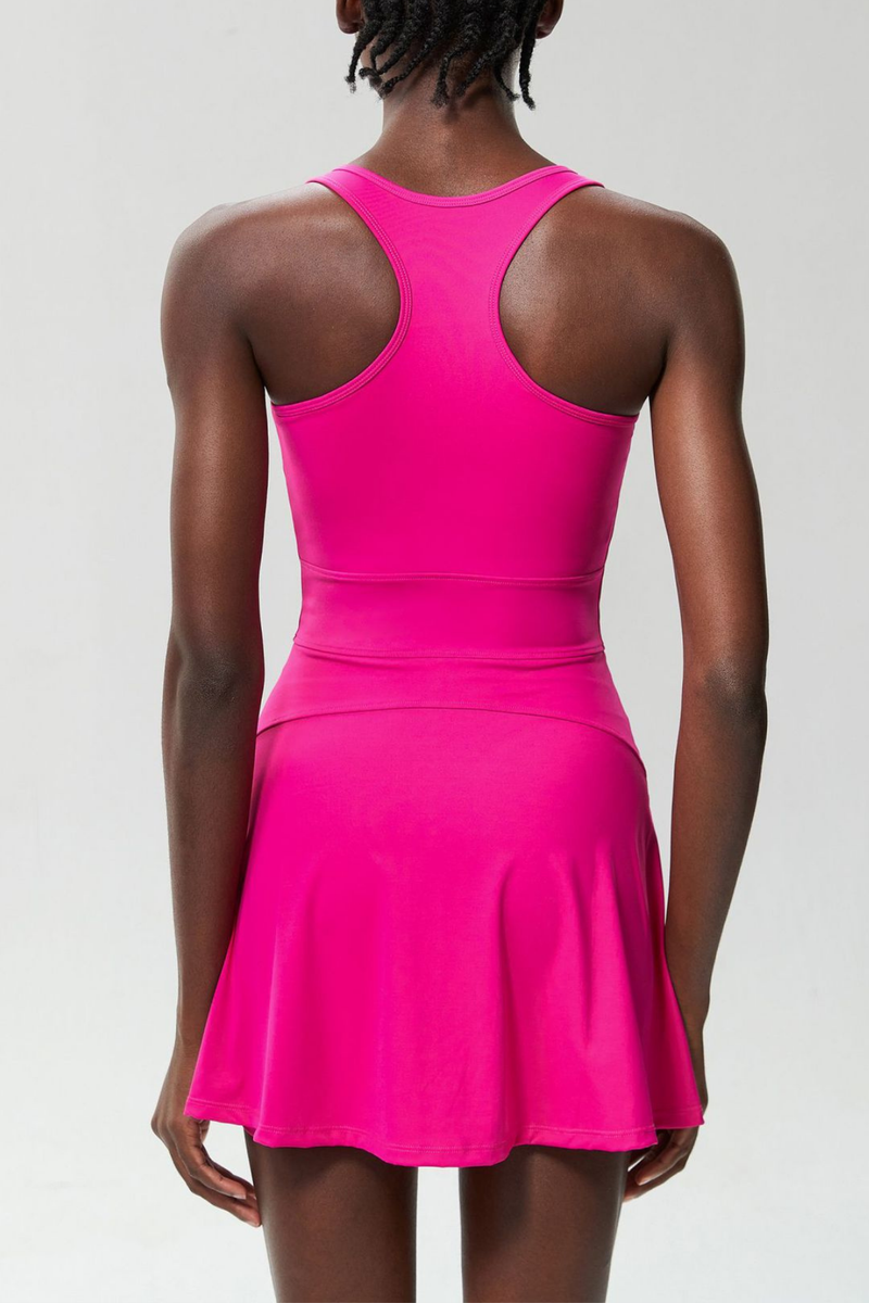 Beiwen Zipper Sleeveless Mini Dress in Hot Pink