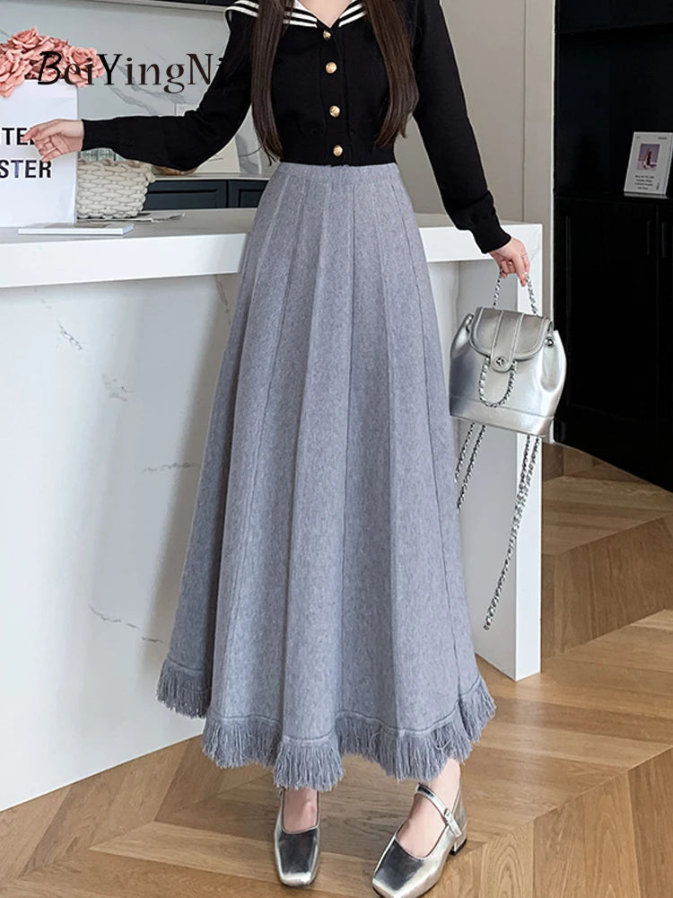 Thick Autumn Winter Tassel Warm Knitwear Skirt