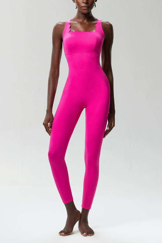 Bel Wave Cross Yoga Jumpsuit in Hot Pink