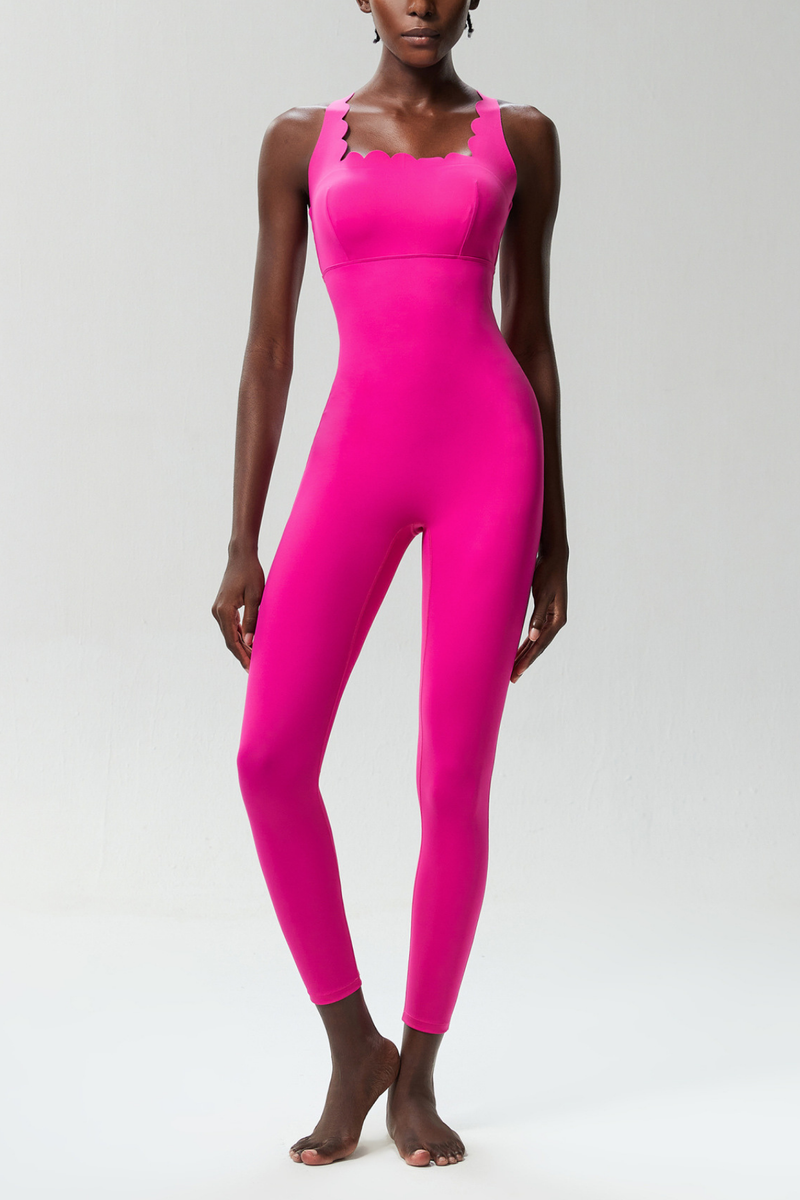 Bel Wave Cross Yoga Jumpsuit in Hot Pink