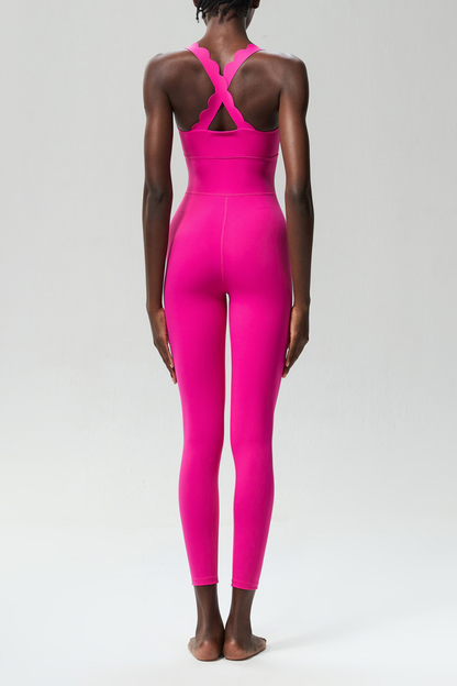 Bel Wave Cross Yoga Jumpsuit in Hot Pink