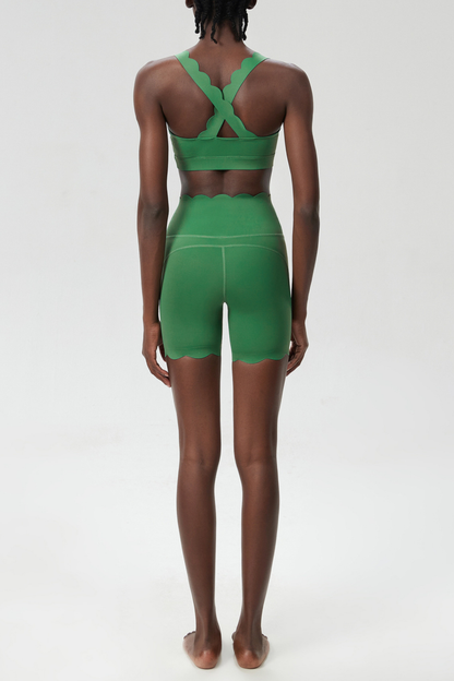 Bela Cross Wave Bodycon Pants Set in Green