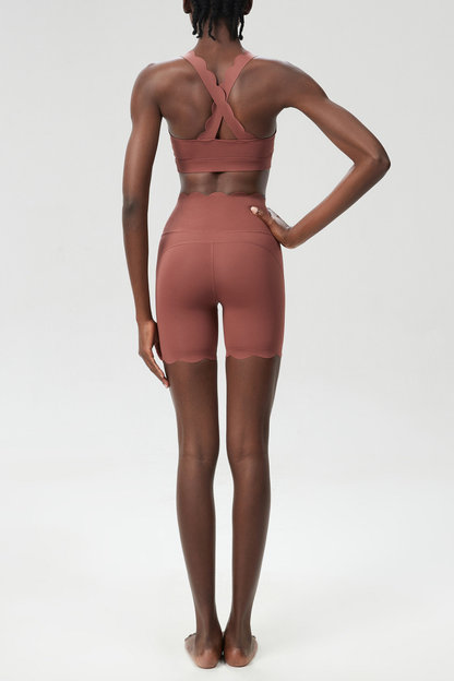 Bela Cross Wave Bodycon Pants Set in Khaki