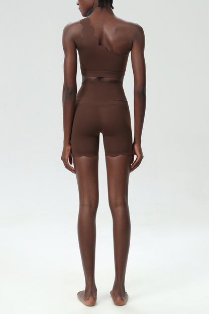 Bela One Shouder Wave Bodycon Pants Set in Brown