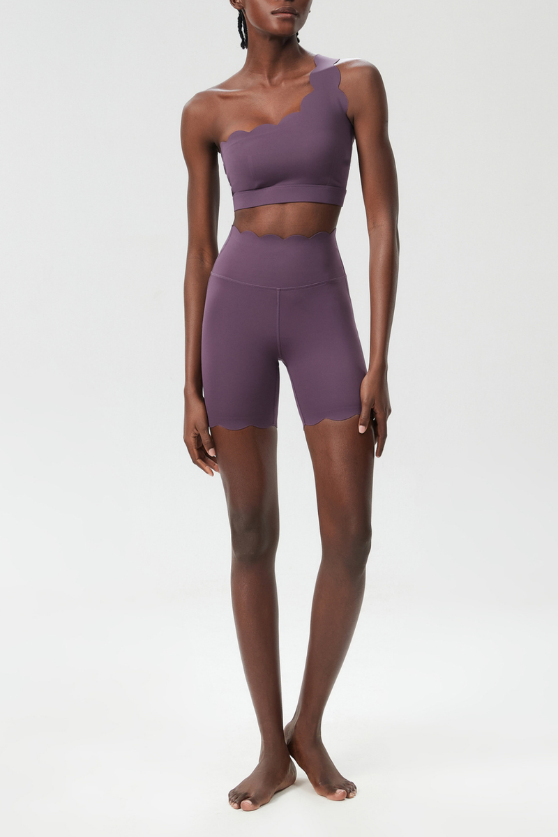 Bela One Shouder Wave Bodycon Pants Set in Deep Purple