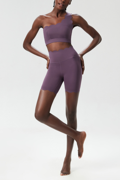 Bela One Shouder Wave Bodycon Pants Set in Deep Purple