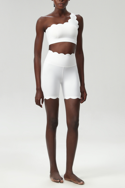 Bela One Shouder Wave Bodycon Pants Set in White