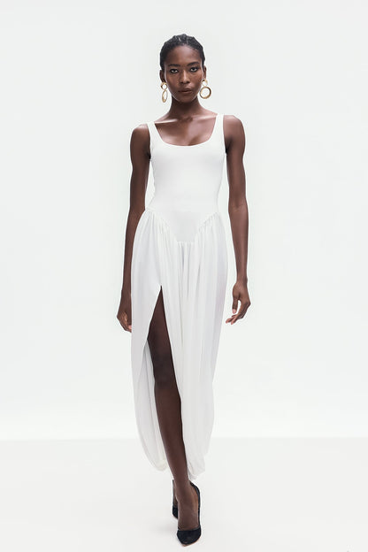 Bellamy Asymmetric Ruch Sleeveless Maxi Dress