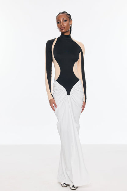 Bent Bodycon Mesh Ruch Split Maxi Dress