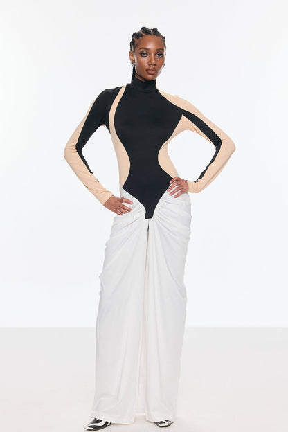 Bent Bodycon Mesh Ruch Split Maxi Dress
