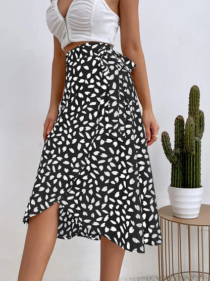 Dressbetty - Print Tie Side Wrap Skirt High Waist A-line Skirt