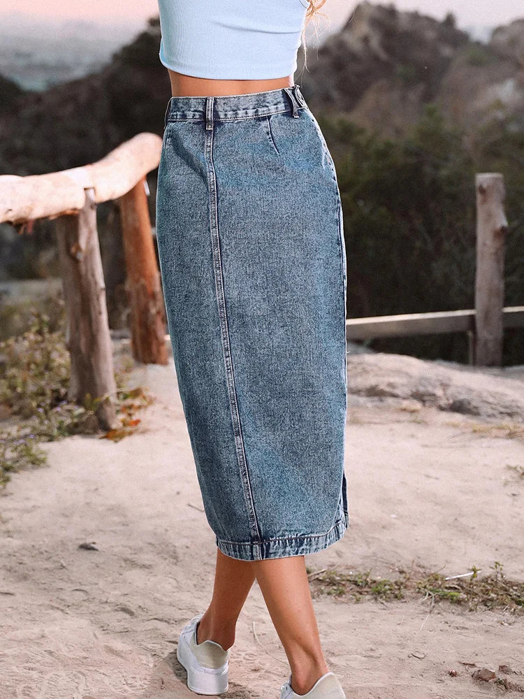 Dressbetty - Button Denim Skirt Bodycon Long Skirt