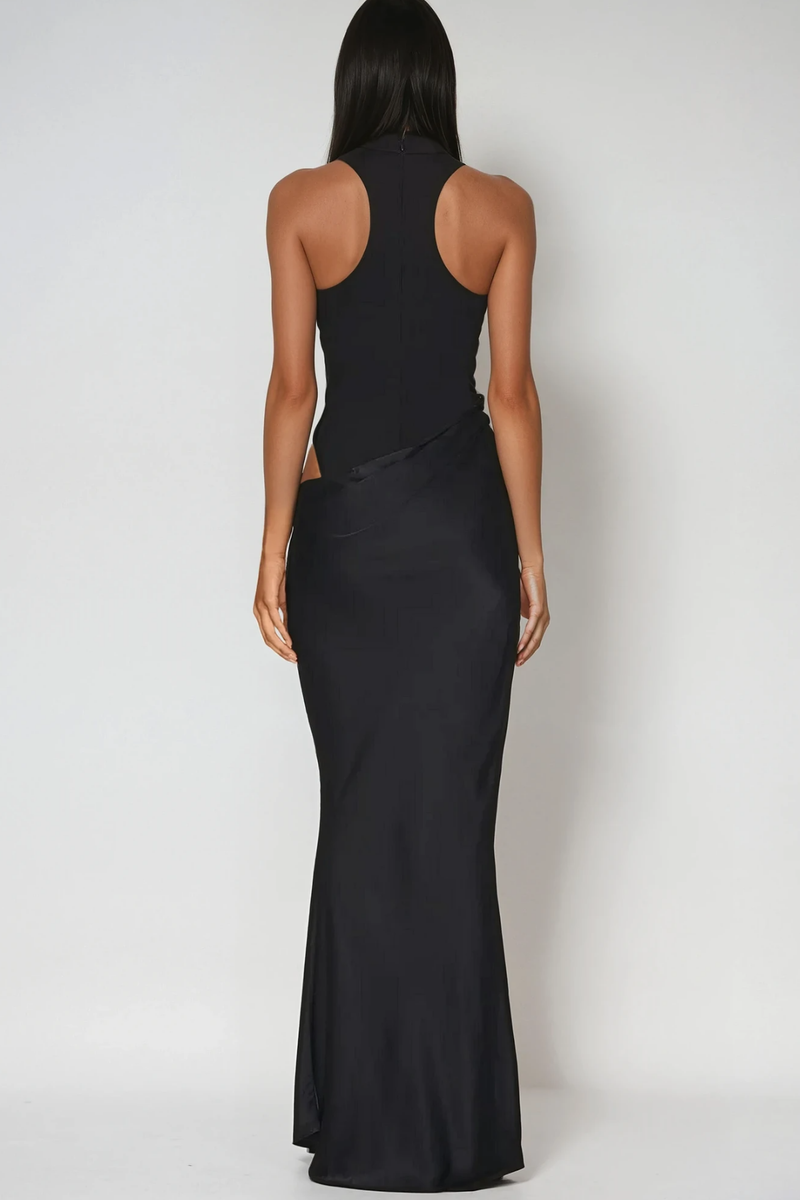 Beres Tank Top Satin Maxi Dress in Black