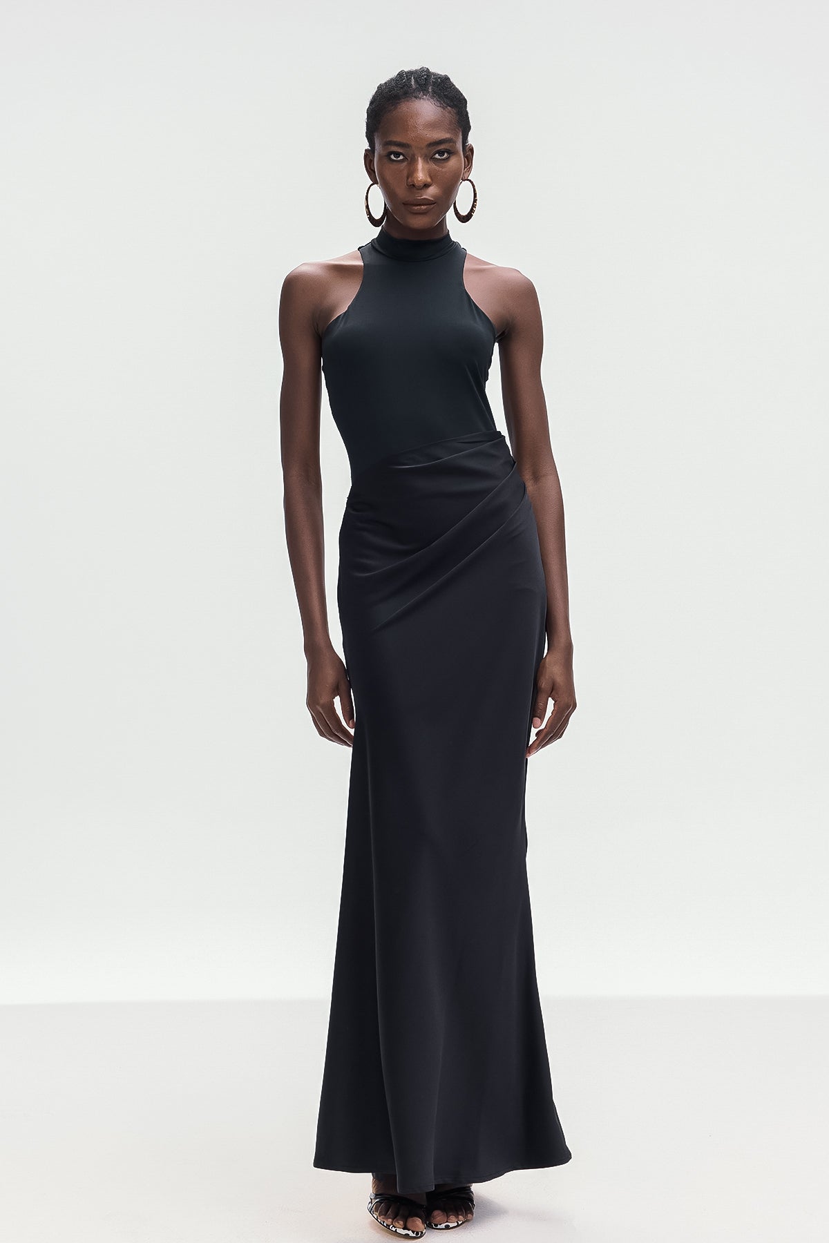 Beres Tank Top Satin Maxi Dress in Black