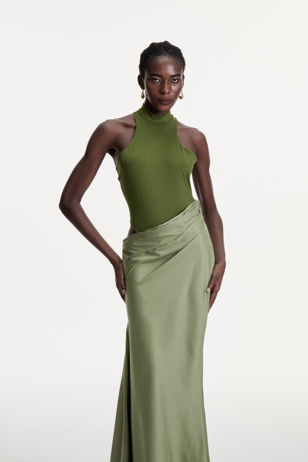 Beres Tank Top Satin Maxi Dress in Green
