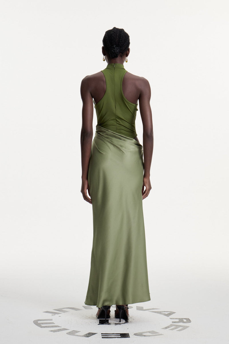 Beres Tank Top Satin Maxi Dress in Green