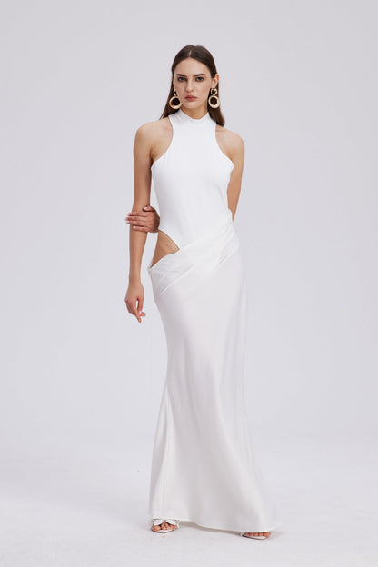 Beres Tank Top Satin Maxi Dress in White