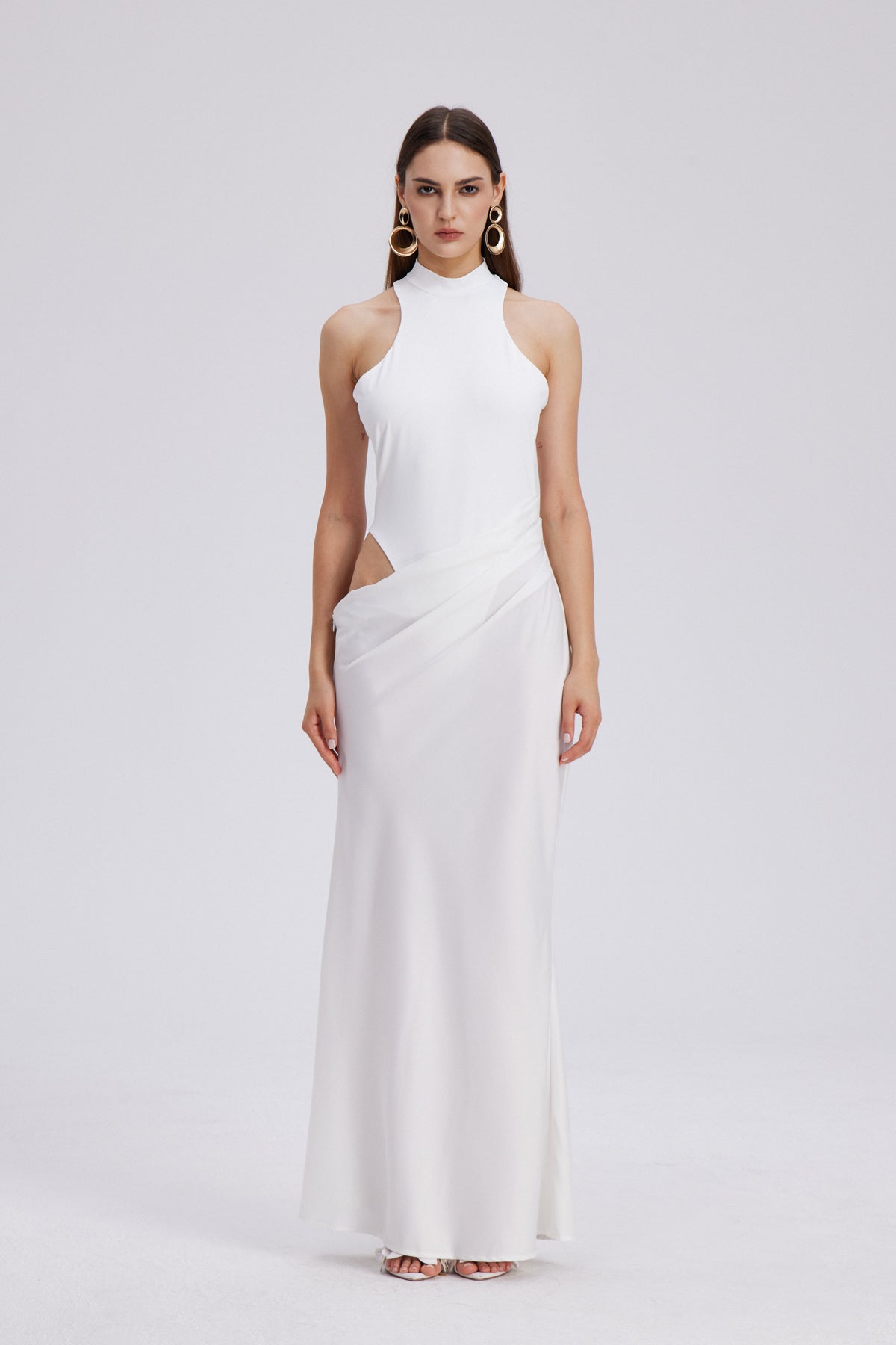 Beres Tank Top Satin Maxi Dress in White