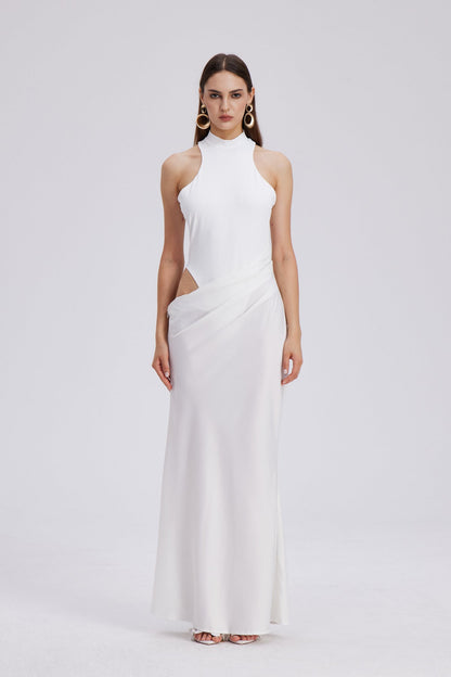 Beres Tank Top Satin Maxi Dress in White