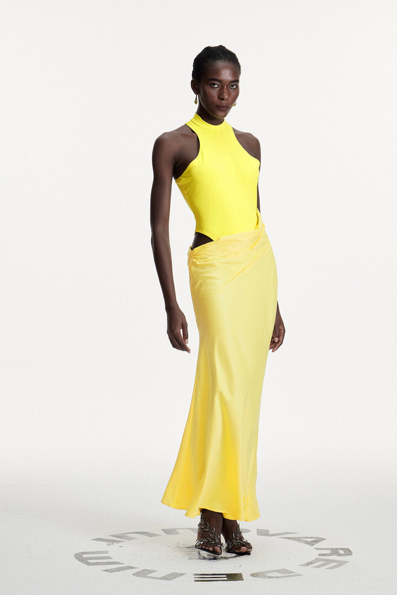 Beres Tank Top Satin Maxi Dress in Yellow