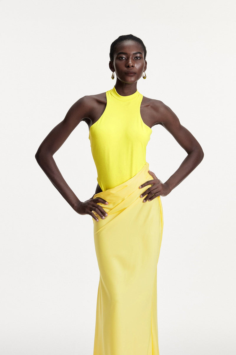 Beres Tank Top Satin Maxi Dress in Yellow