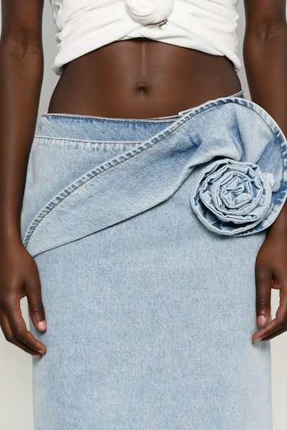 Bernd Flower Deconstruct Denim Midi Skirt