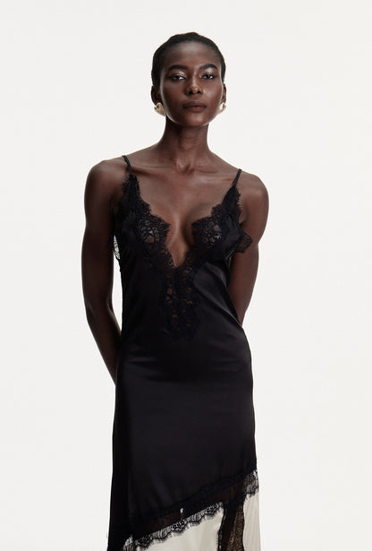 Bess Lace Plunge Satin Maxi Dress