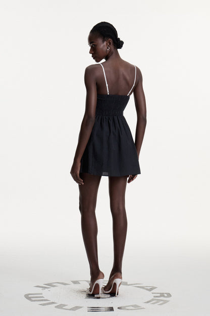 Bhaskara Stripe Lace Spaghetti Mini Dress in Black