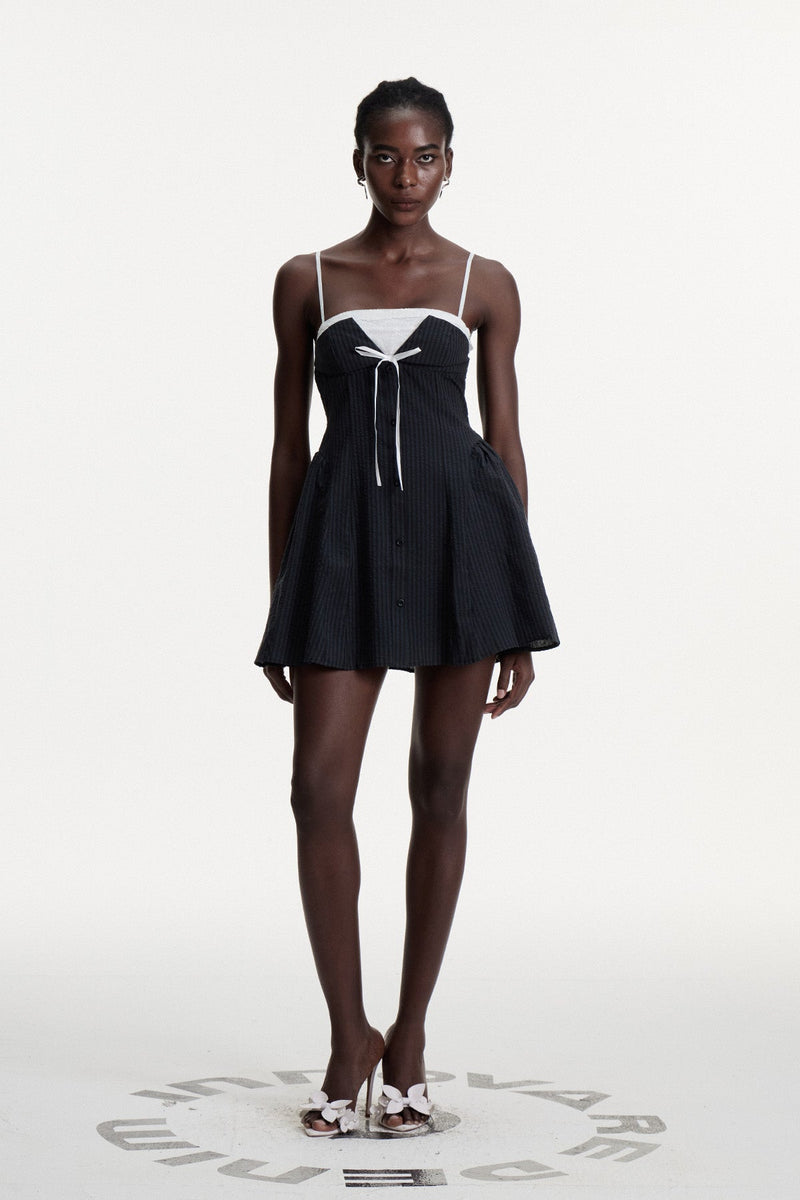 Bhaskara Stripe Lace Spaghetti Mini Dress in Black