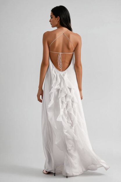 Bice Ruffle Mesh Backless Maxi Dress