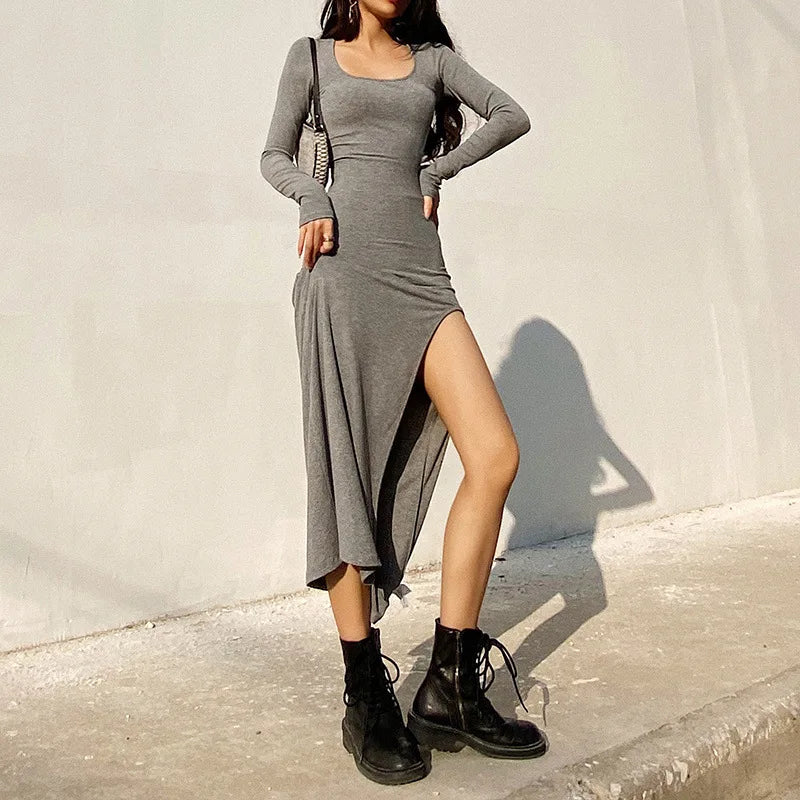 Round Neck Waist Traf Midi Dresses