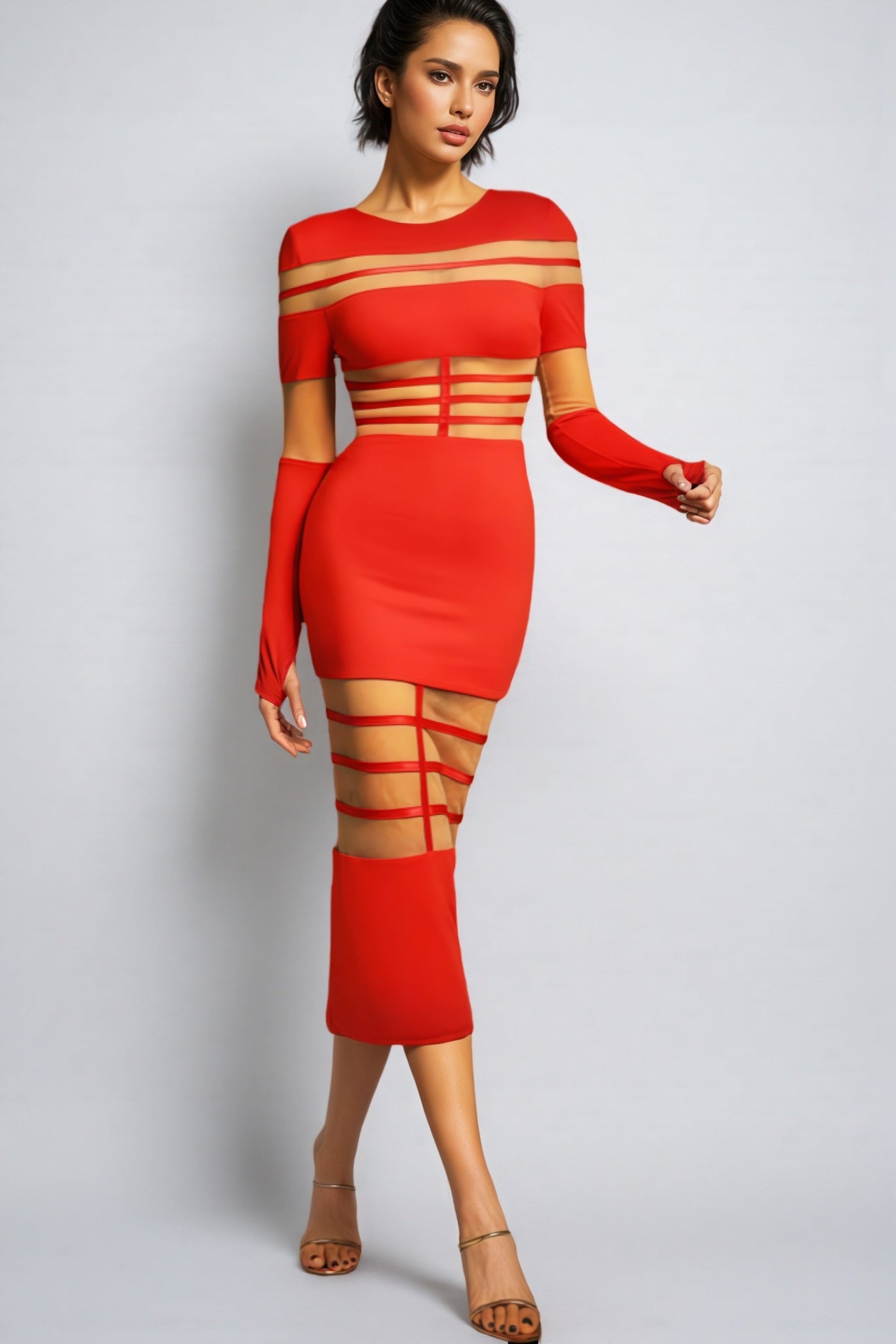 Spark Long Sleeve Round Neck Midi Dress