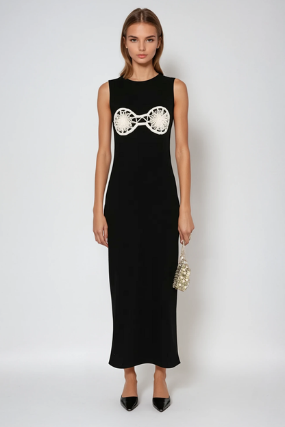 Bjartur Flower Sleeveless Knit Maxi Dress in Black