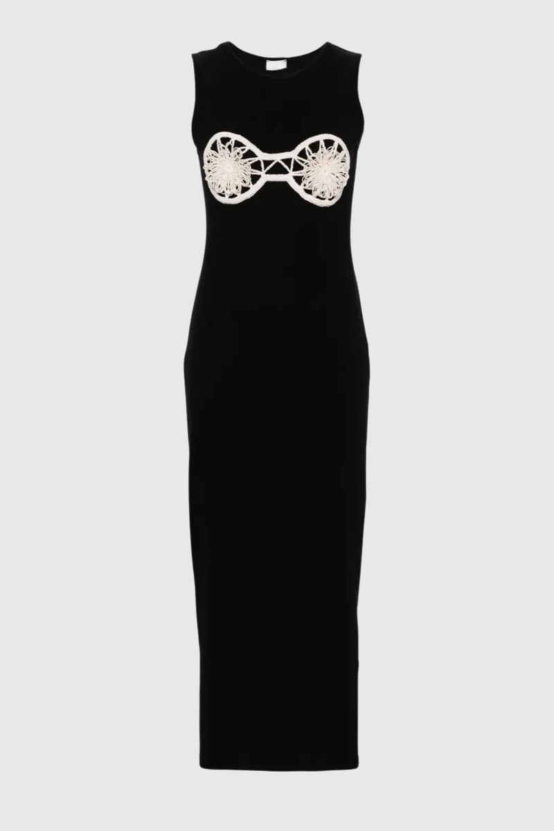 Bjartur Flower Sleeveless Knit Maxi Dress in Black