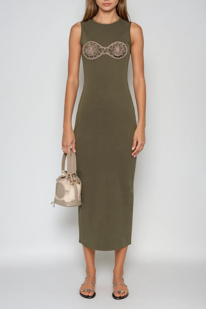 Bjartur Flower Sleeveless Knit Maxi Dress in Green
