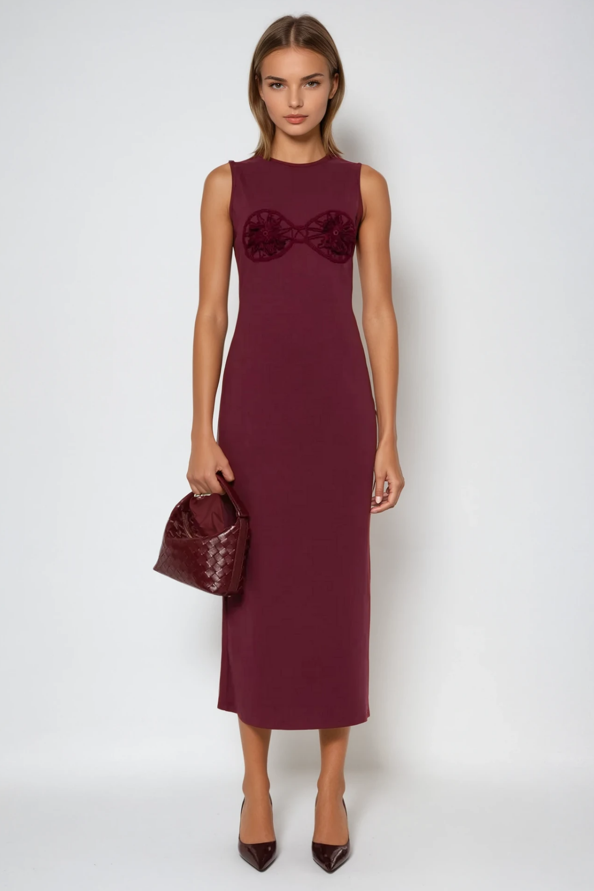 Bjartur Flower Sleeveless Knit Maxi Dress in Red