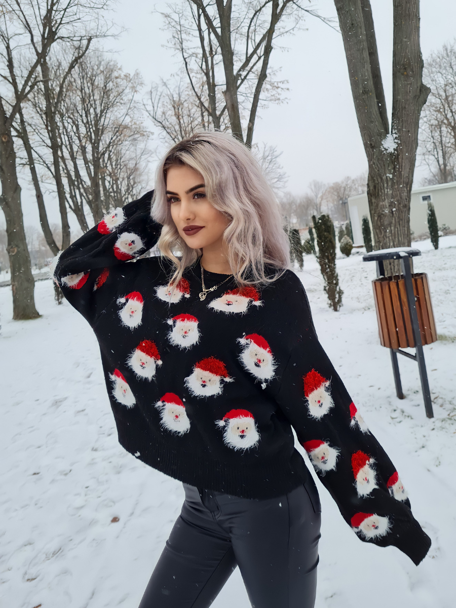 Doll | Smiling Santa Christmas Black Light Sweater