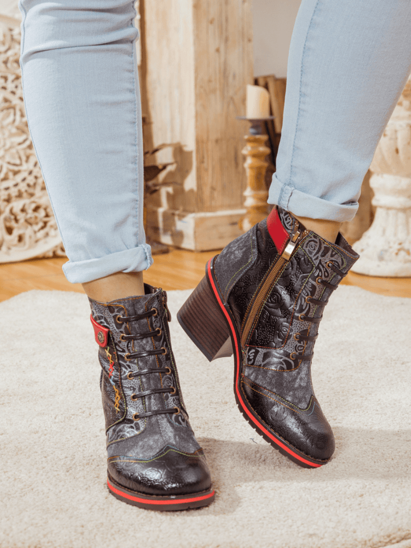 Soffia | Embossed Leather Combat Boot