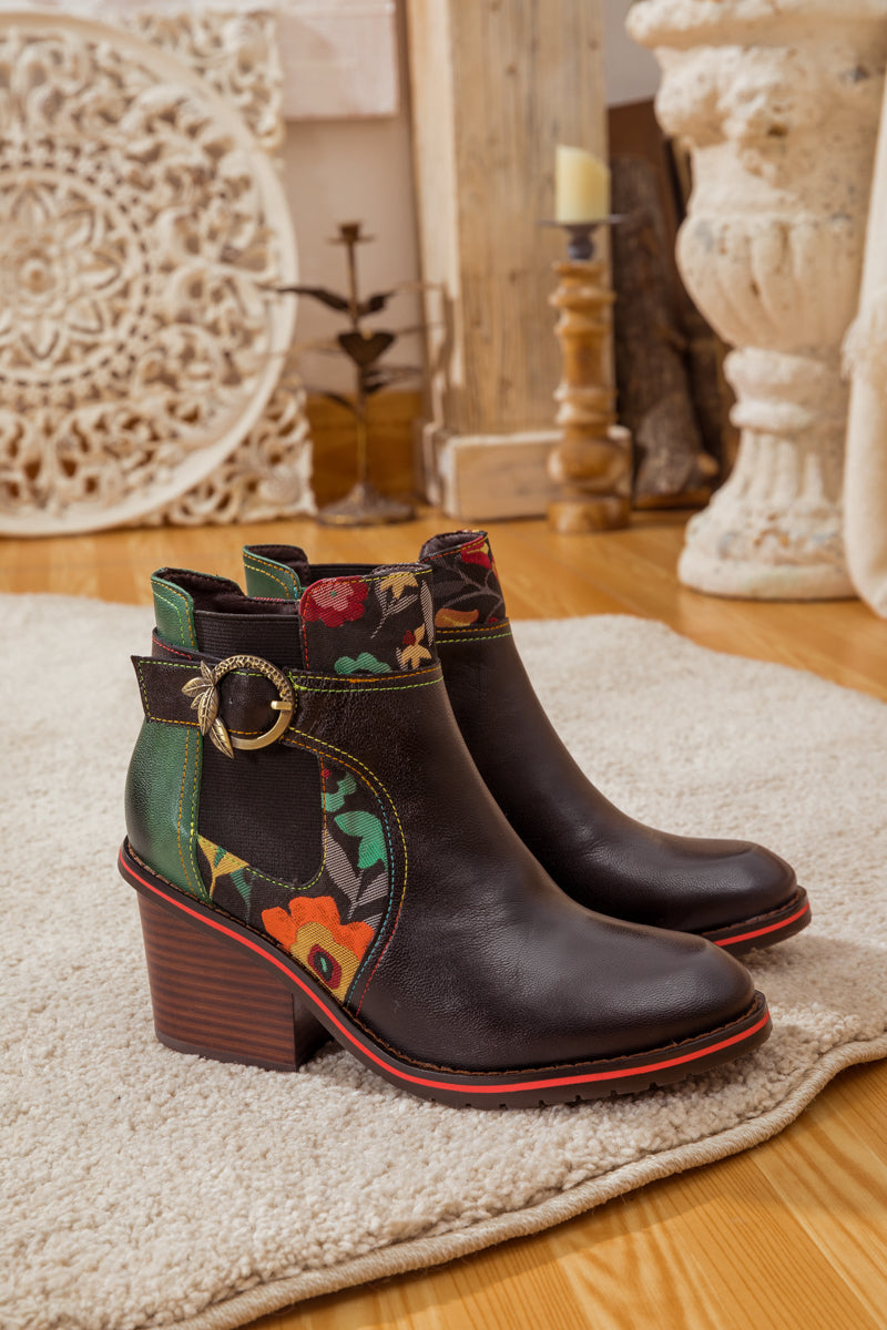 Soffia | Pattern Block Heel Leather Ankle Boot