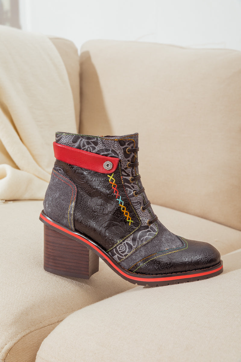 Soffia | Embossed Leather Combat Boot