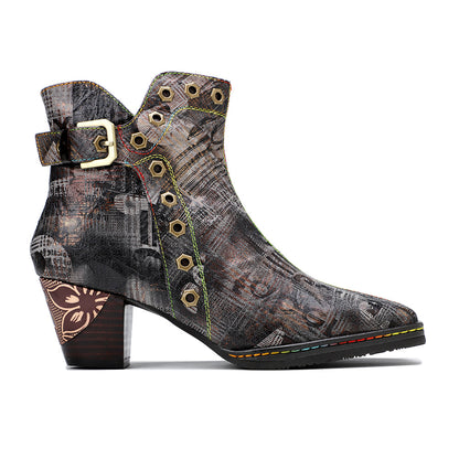 Soffia | Antique Prints With Metallic Stud Moto Boot