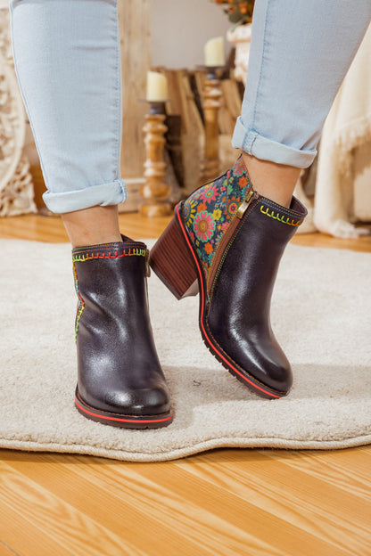 Soffia | Abstract Block Heel Leather Ankle Boot