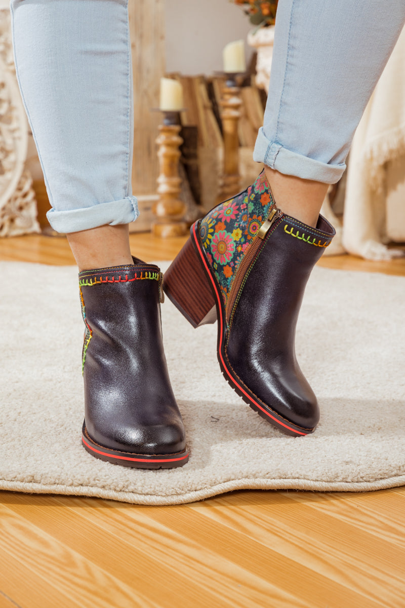 Soffia | Abstract Block Heel Leather Ankle Boot