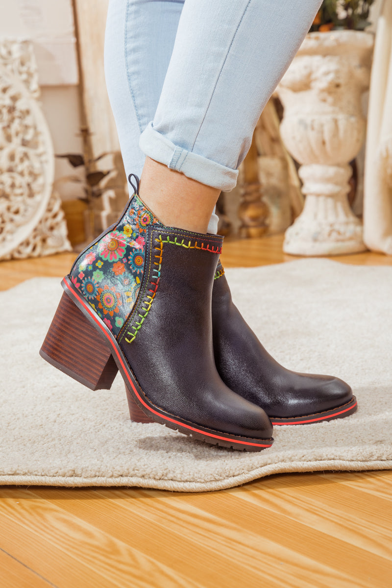 Soffia | Abstract Block Heel Leather Ankle Boot