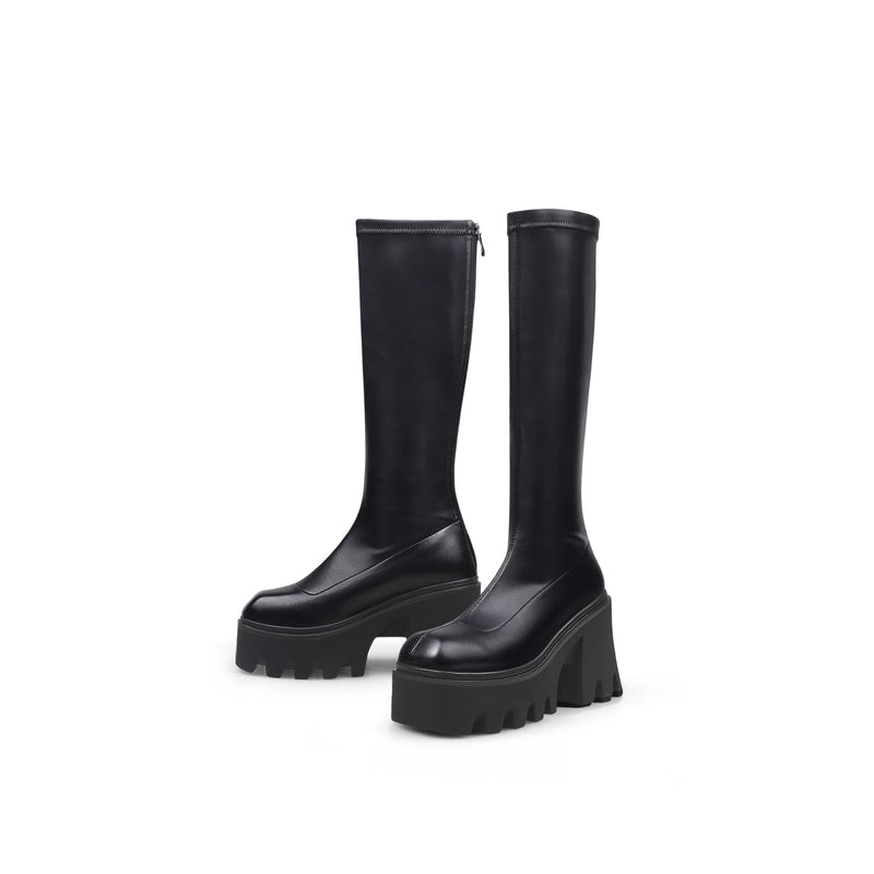 Jadyrose | Black Chunky Heel Knee High Boot