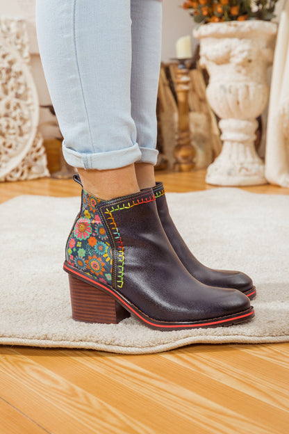 Soffia | Abstract Block Heel Leather Ankle Boot
